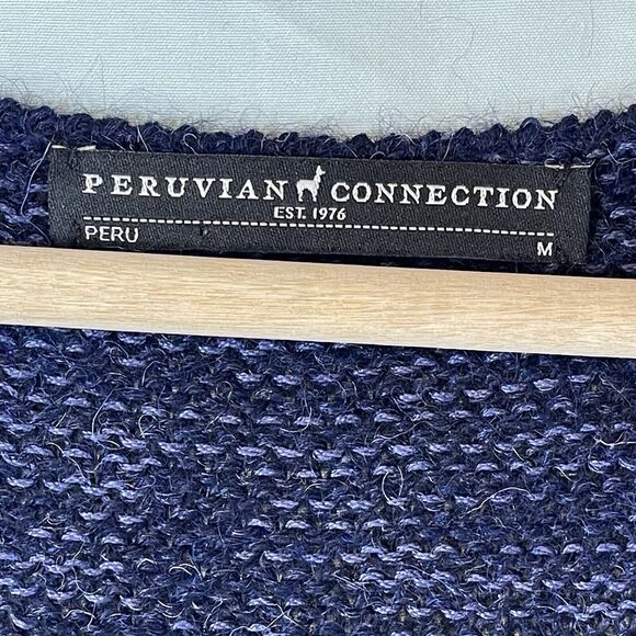 Peruvian Connection Blue Duster Alpaca Blend Cardigan Sweater Womens SIZE MEDIUM - Picture 7 of 13